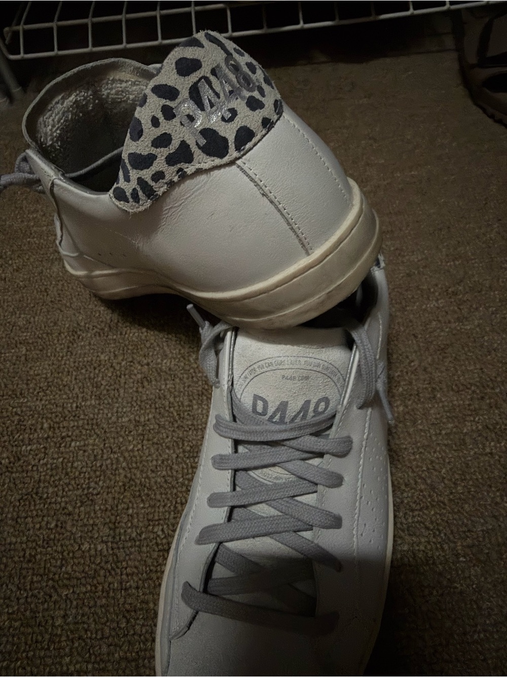 White Sneakers with Grey Leopard Accent